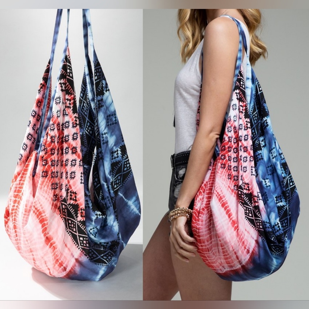 Boho Chic Patriotic Tie Dyed Hobo Beach Yoga Shoulder Bag -Ethnic Inspired Print